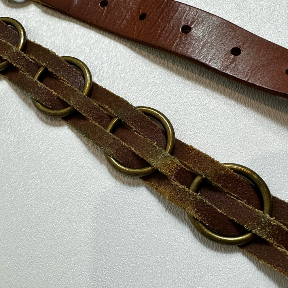 Express Brown Leather Woven Chain Style Belt - Picture 6 of 13